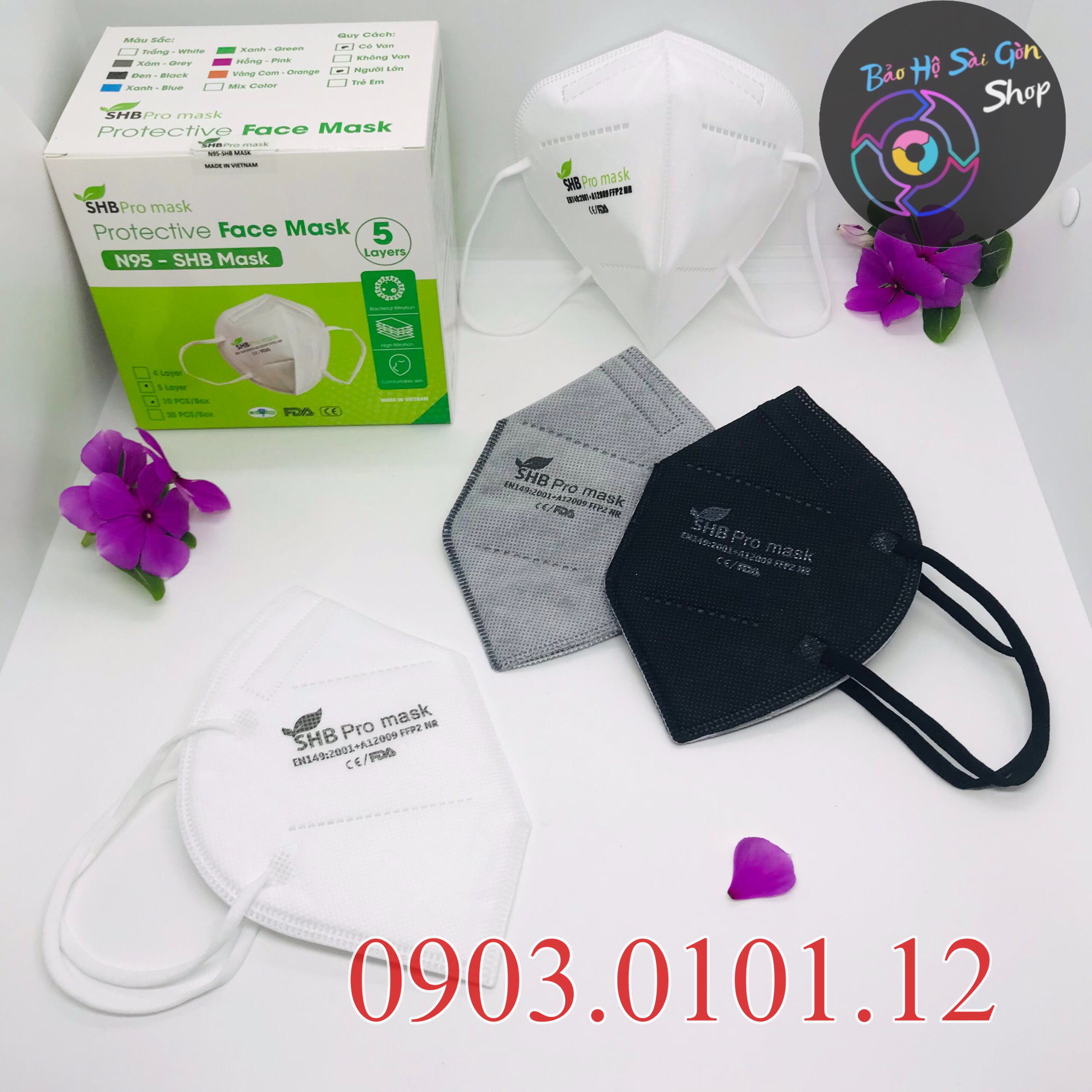 Khẩu trang n95 chính hãng SHB Pro mask, khẩu trang kn95 5 lớp kháng khuẩn chuẩn FFP2 hộp 20 cái