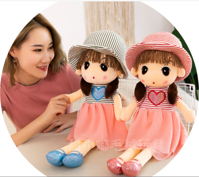 Búp bê váy tim mũ kẻ 45cm-60cm cao cấp hm, búp bê bông cho bé