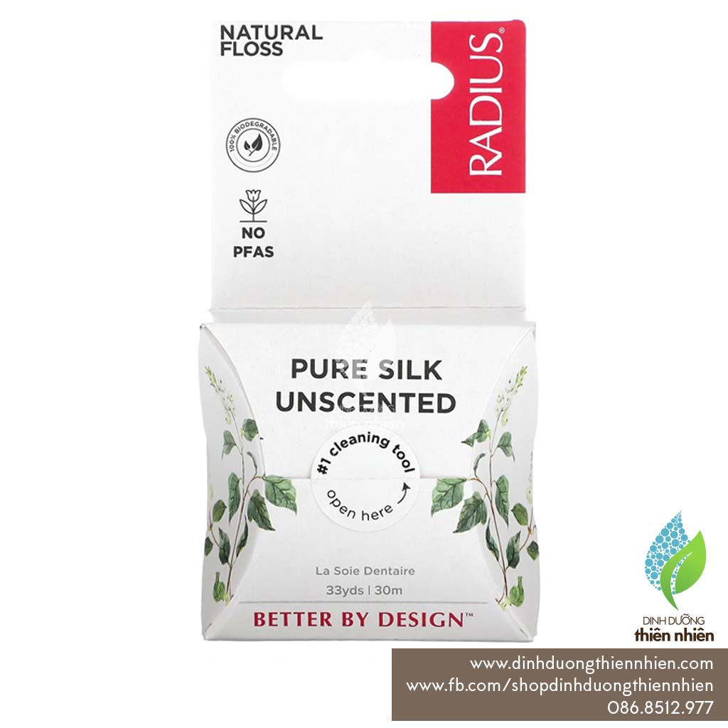 Chỉ nha khoa bằng tơ lụa radius floss 100% vegan & thiên nhiên natural silk floss 30 mét