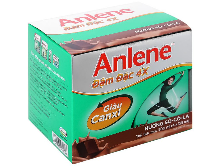 Lốc 4 hộp sữa bột pha sẵn Anlene đậm đặc 4x socola 125ml