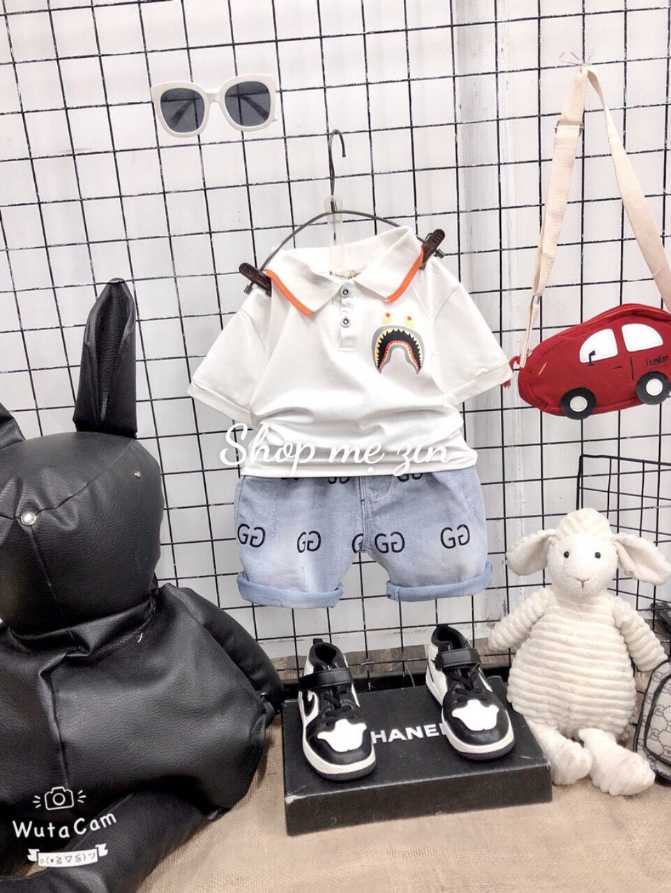 Set áo thun thể thao và quần short jean Quảng Châu cho bé trai