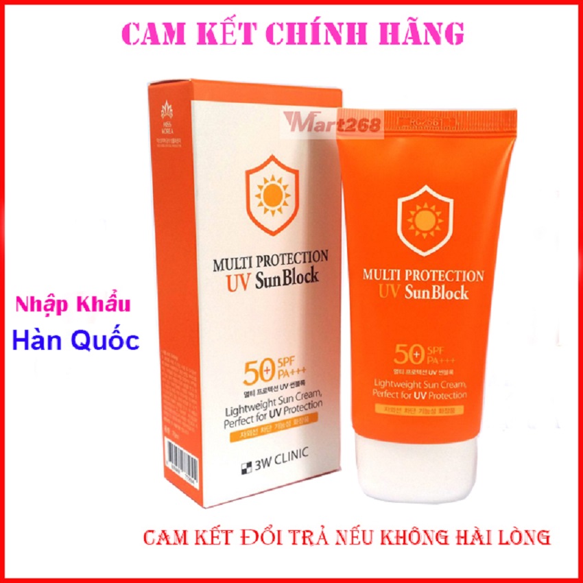 Kem chống nắng dưỡng trắng da hàn quốc multi protection uv sun block 3w clinic 50+ spf pa+++ 70ml