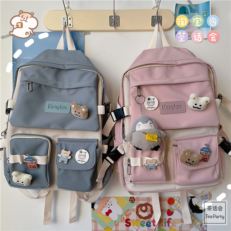 Balo ulzzang, balo vải đi học họa tiết bò sữa, cặp nữ dễ thương. B140 balo ghép màu menghua 2 túi dưới