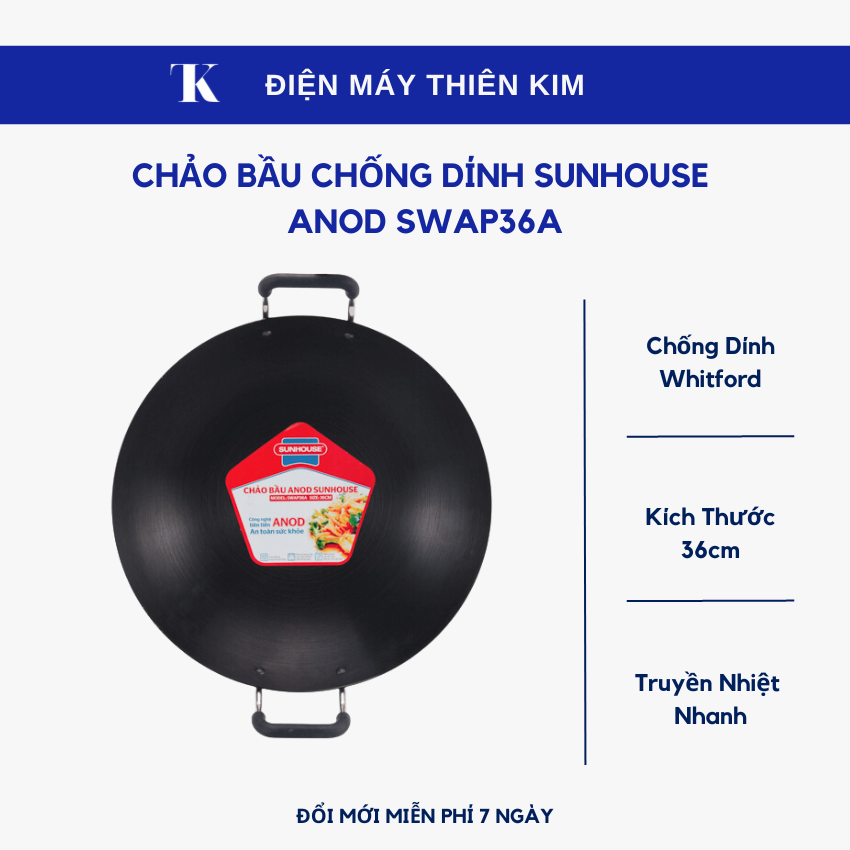 Chảo bầu chống dính sunhouse anod swap36a 36cm - chảo chống dính