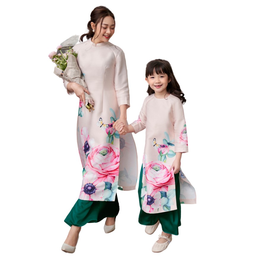 Áo dài kid in hình hoa mao lương ad011