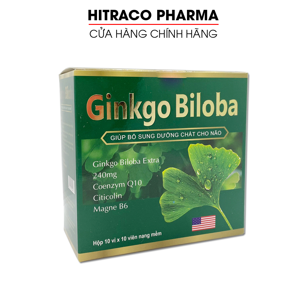 Hoạt huyết dưỡng não Ginkgo Biloba Citicolin Conenzym Q10 tăng cường lưu thông huyết mạch, giảm rối loạn tiền đình - Hộp 100 viên