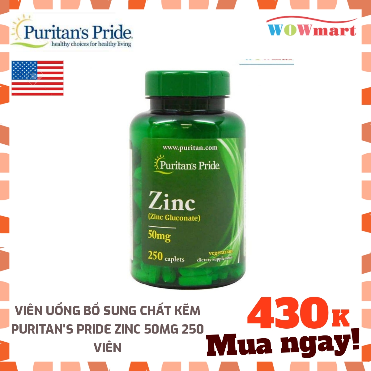 [HCM]Viên uống bổ sung chất kẽm Puritans Pride Zinc 50mg 250 viên - [MỸ]