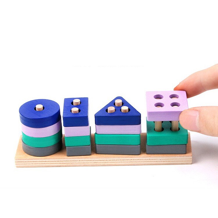 Đồ chơi thả hình 4 trụ mini bằng gỗ cho bé