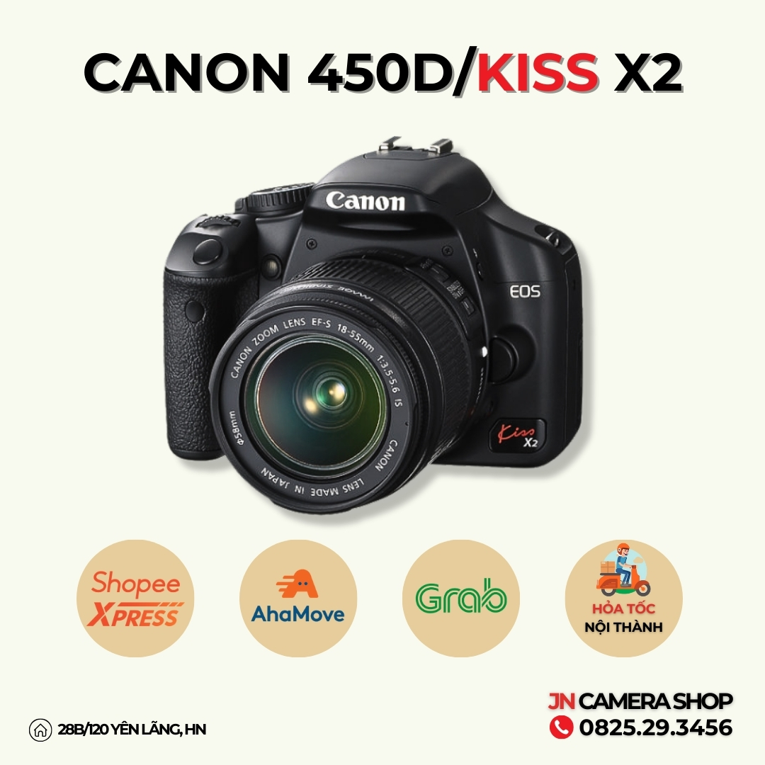Bộ máy ảnh Canon 450D kèm lens 18-55mm