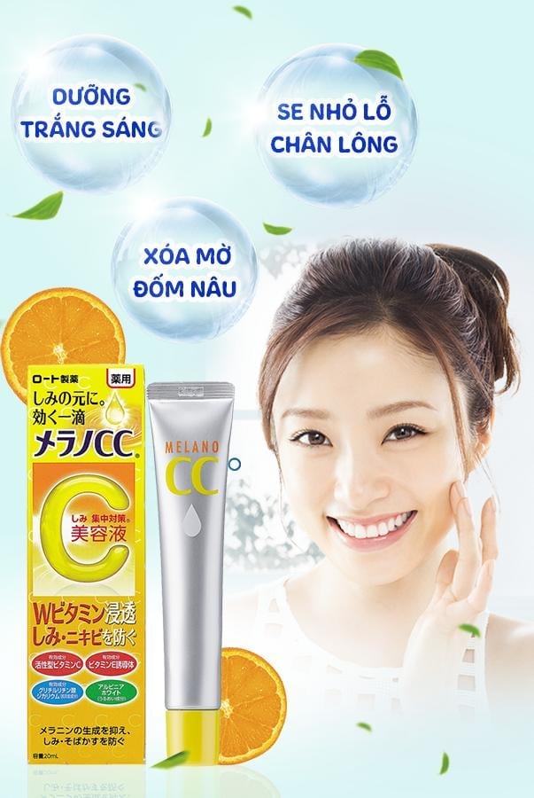 Serum vitamin c rohto melano cc hỗ trợ giảm thâm mụn, tàn nhang