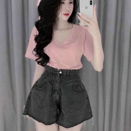 Quần jeans đùi loe kiểu nữ chất vải dày dặn có 2 màu 3 Size S M L
