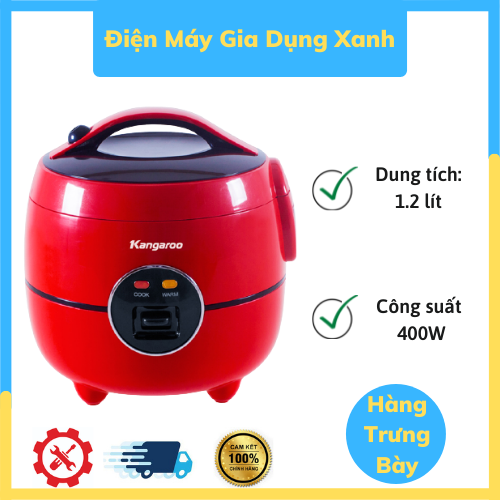 Nồi cơm điện Kangaroo 1.2 lít KG822 đỏ Công suất: 400 W  Trưng bày Nồi cơm nắp gài dung tích 1.2 lít dùng tốt cho gia đình 2 - 4 người ăn