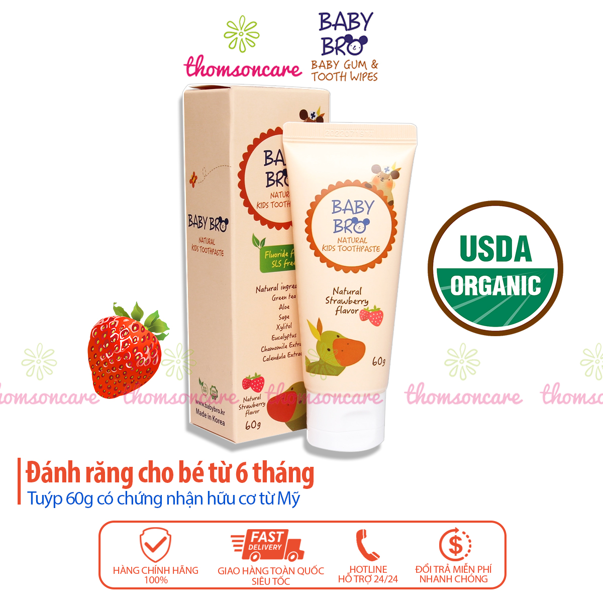 Kem đánh răng cho bé Baby Bro từ thảo dược hữu cơ, tiêu chuẩn Châu Âu, cho trẻ em từ 6 tháng khi có răng sữa tuý