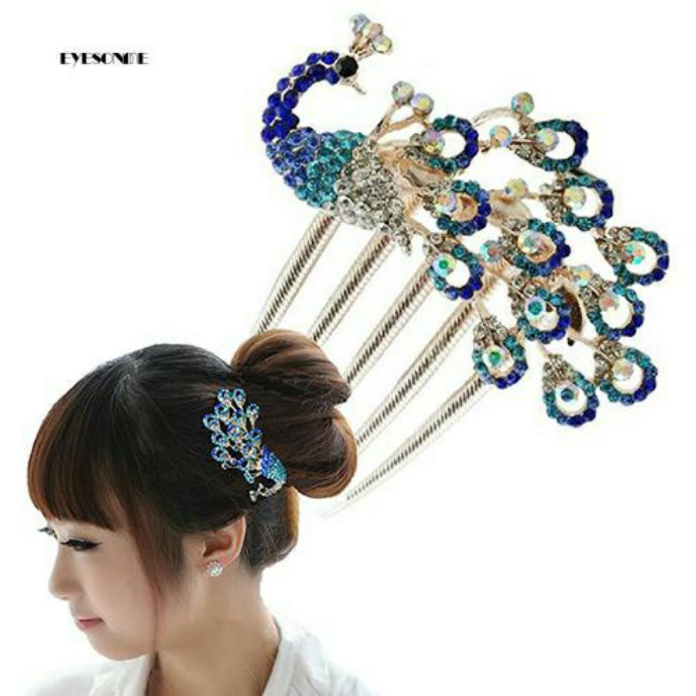 Kẹp tóc hình con công đính đá