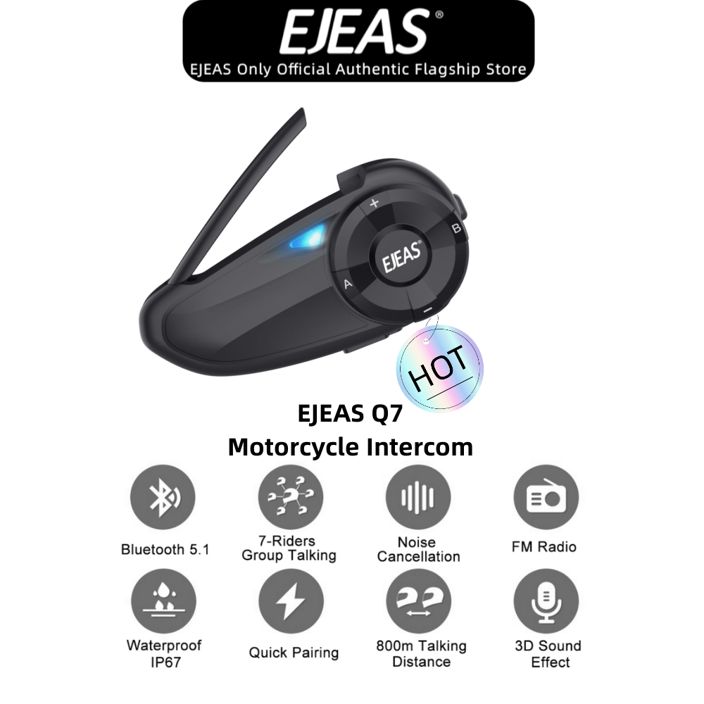 EJEAS Q7 Xe Máy Tai Nghe Liên Lạc Nội Bộ Bluetooth Bluetooth 5.1 Chống Thấm Nước, 2 Người Lái Đàm Thoại Đồng Thời 1 Gói