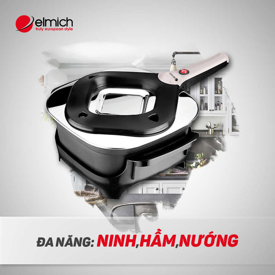 Nồi hầm đa năng elmich king cook bpe-3375 dung tích 4.3l, hàng hãng, bảo hành 25 tháng