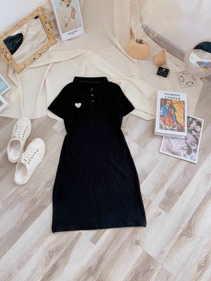 Đầm polo thêu tim xinh xắn tôn dáng-nu