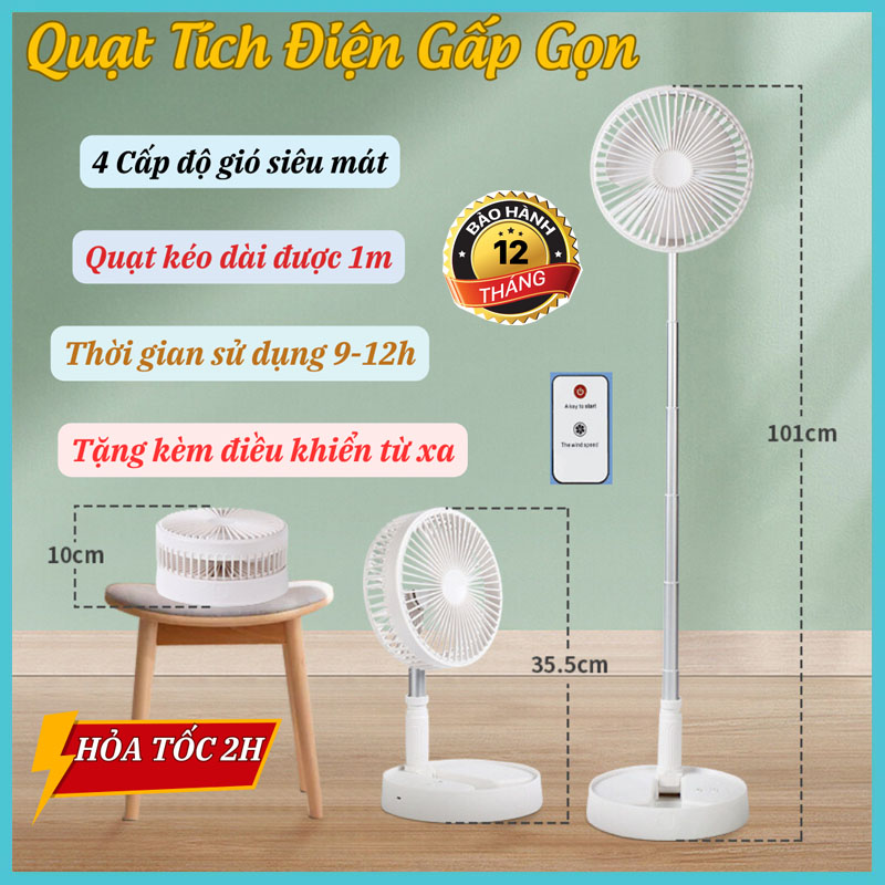 Quạt sạc tích điện để bàn, Quạt tích điện để bàn gấp gọn 4 cấp độ gió, Quạt mini sạc điện, quạt mini để bàn