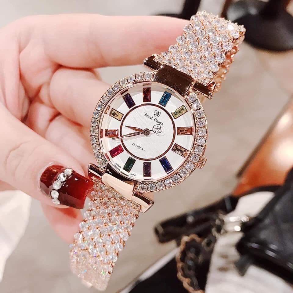 Đồng hồ royal crown nữ 4604 đá vàng hồng 36mm