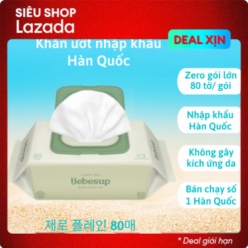 Khăn ướt nhập khẩu Hàn Quốc thương hiệu Bebesup Light/ Sensitive/ Premier/ Signature gói lớn 80 tờ/ gói