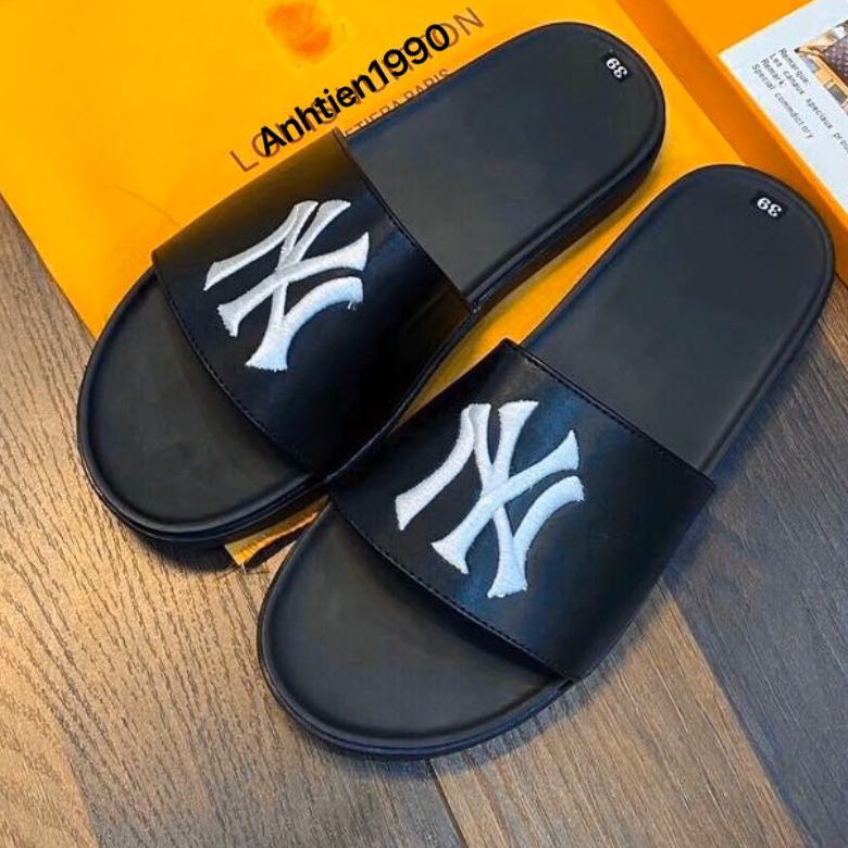 Dép lê da NY chữ trắng đế hộp nam
