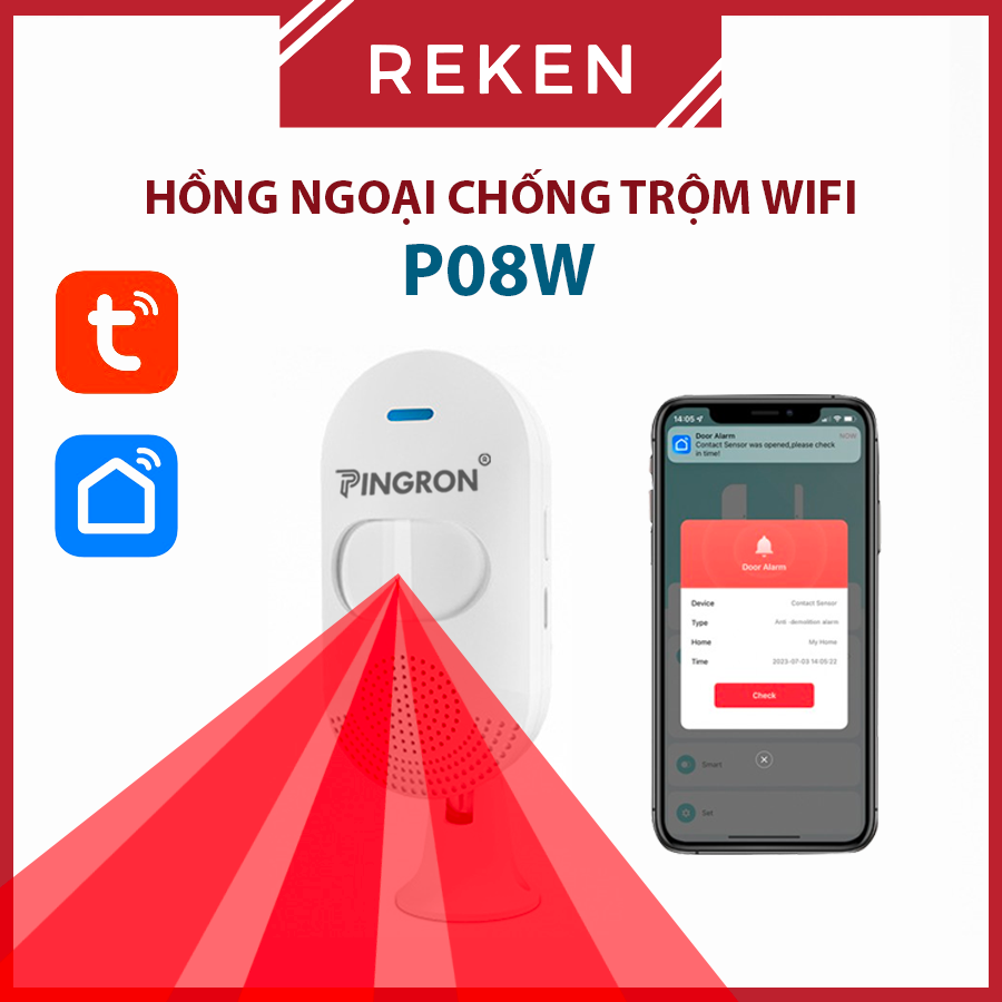  Chuông báo động chống trộm hồng ngoại cảm biến chuyển động wifi P08W Pingron 