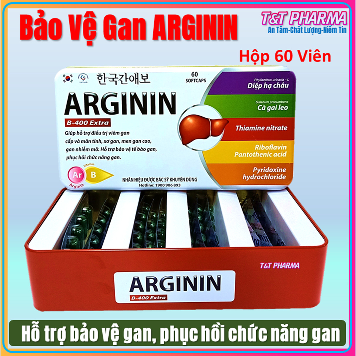 Viên Uống Thải Đọc Gan Arginin B-400 Extra Giúp Thanh Nhiệt Bảo Vệ Gan, Tăng Cường Chức Năng Gan - Hộp  60 Viên