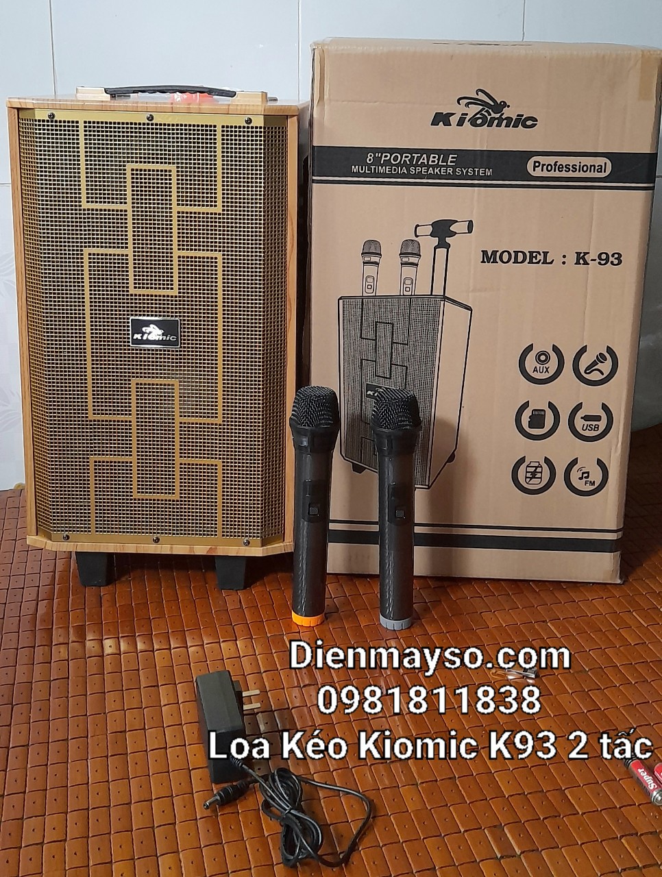 Loa Kéo di động Kiomic K93 chính hãng bass 2 tấc công suất lớn tặng 2 mic