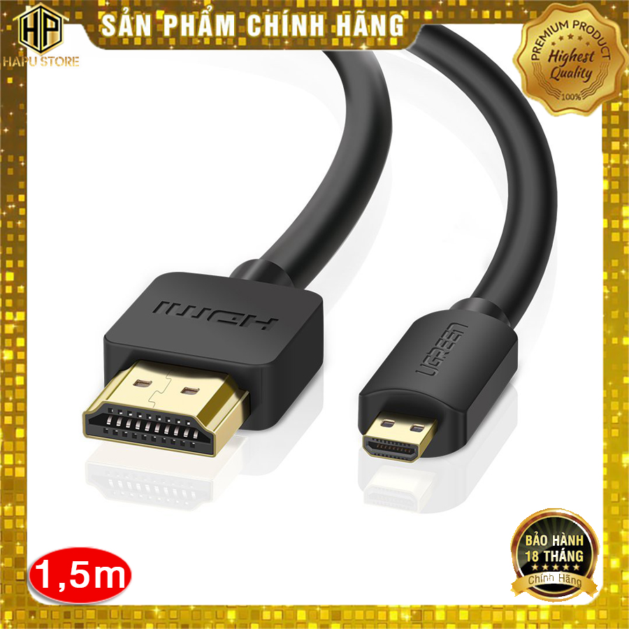 Cáp chuyển đổi micro hdmi sang hdmi ugreen 30102 dài 1,5m chính hãng - hapustore