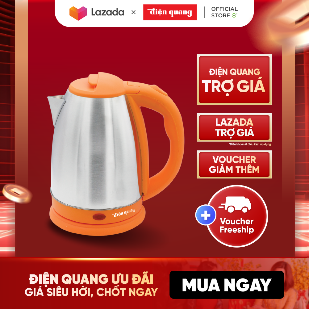 Ấm đun nước siêu tốc Điện Quang ĐQ EKT07 1518 O (1500W, 1.8L, INOX 201, nhựa PP, màu cam)