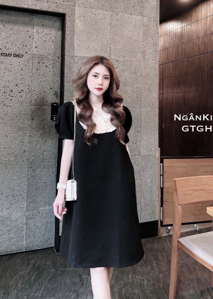 váy babydoll nữ vintage cộc tay mùa hè, đầm nữ dự tiệc dáng suông dài mặc xinh xắn-đồ bầu-bầu mặc thoải mái