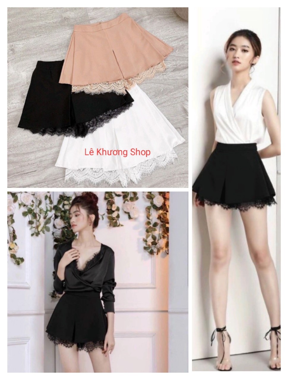 [HCM]Chân váy xếp ly phối ren có quần trong chất vải tuyết mưa (free size từu 40-53kg)