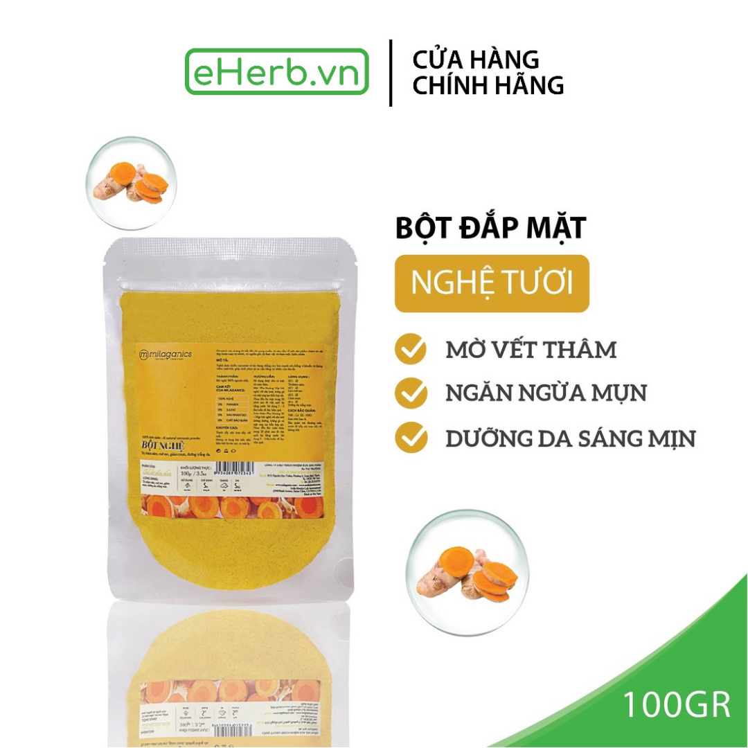 Bột Nghệ Nguyên Chất Đắp Mặt Nạ Ngăn Ngừa Mụn Mờ Sẹo MILAGANICS 100g (Túi Zip)