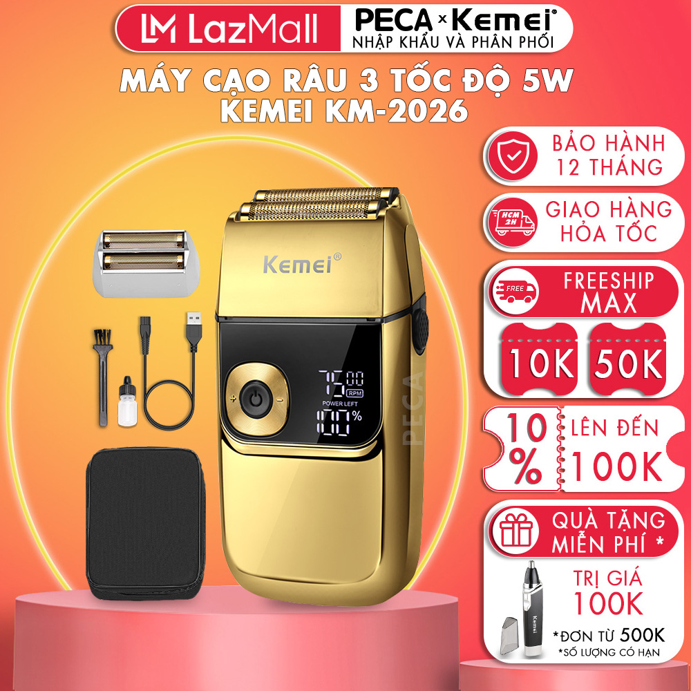 Máy cạo râu lưỡi kép nổi Kemei KM-2028 điều chỉnh 3 mức tốc độ sạc nhanh USB công suất mạnh - Hàng chính hãng nhập khẩu PECA