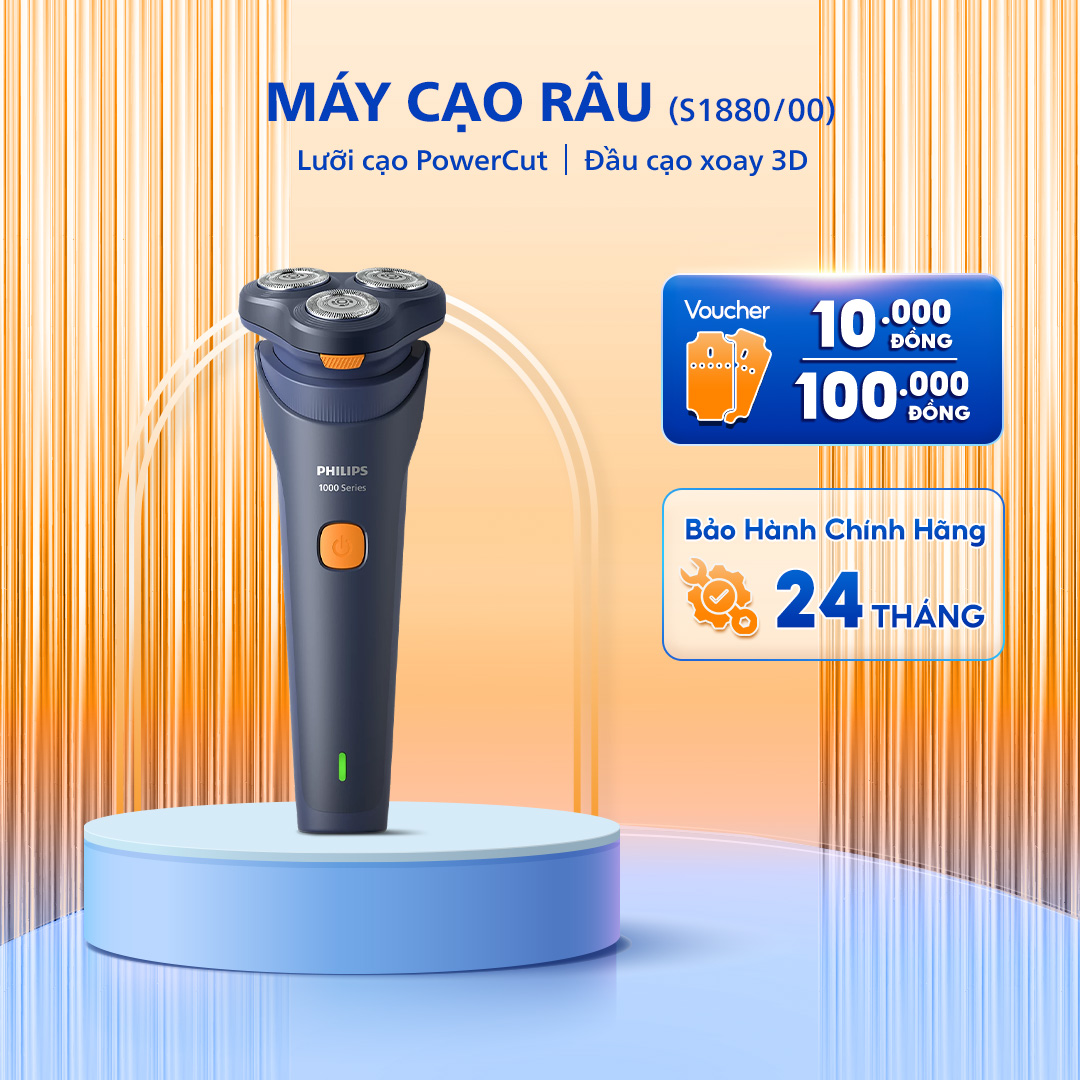Máy Cạo Râu Khô Và Ướt PHILIPS S1880/00, Cạo Râu Nhanh, Êm Ái, Đầu Cạo Xoay 3D, Bảo Hành Chính Hãng 24 Tháng