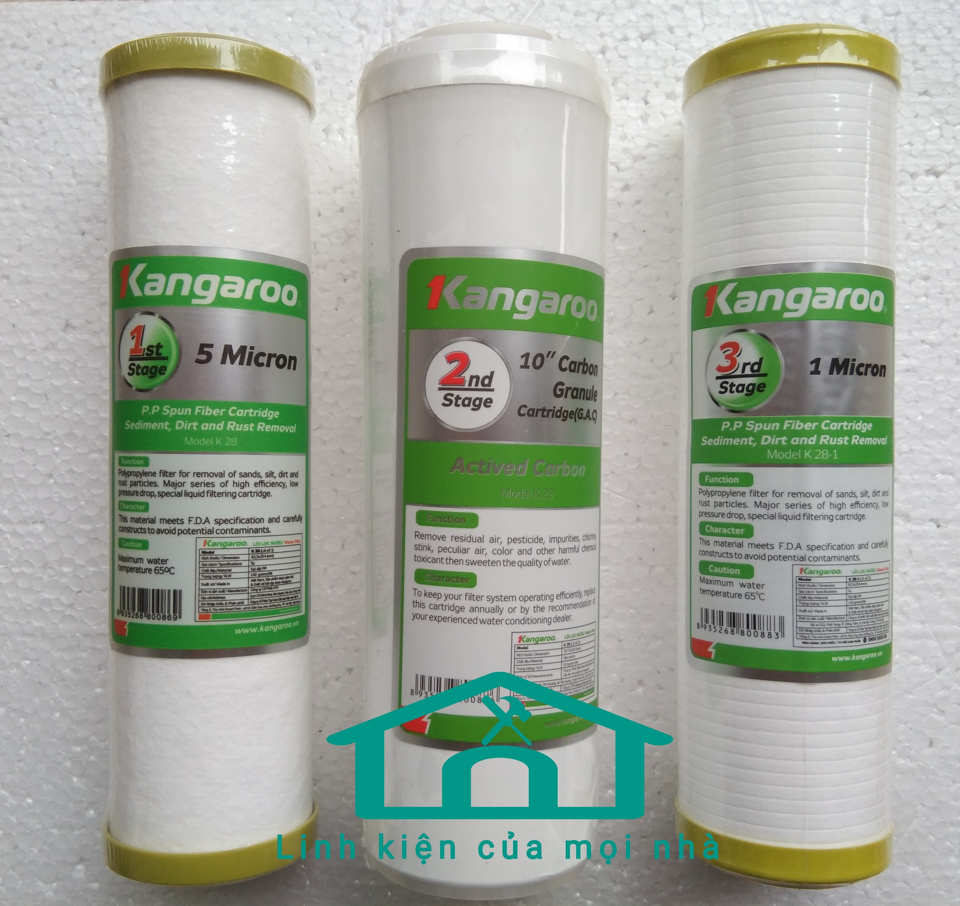 Bộ lõi lọc nước Kangaroo 123 Bộ lọc nước chính hãng dùng cho máy lọc Kangaroo và các loại máy lọc Ro công suất 10l/h