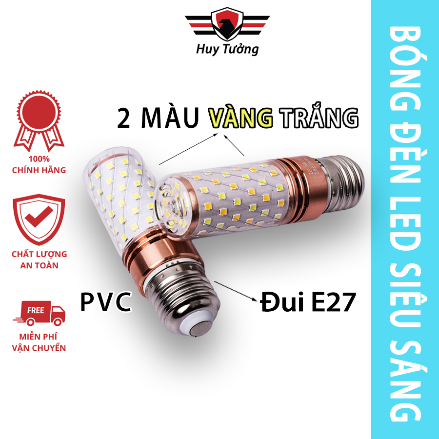 Đèn led siêu sáng nhựa PC đui E27 siêu an toàn không bể vỡ Bóng đèn led siêu sáng trong nhà 1230w 2 màu vàng và trắng Huy Tưởng