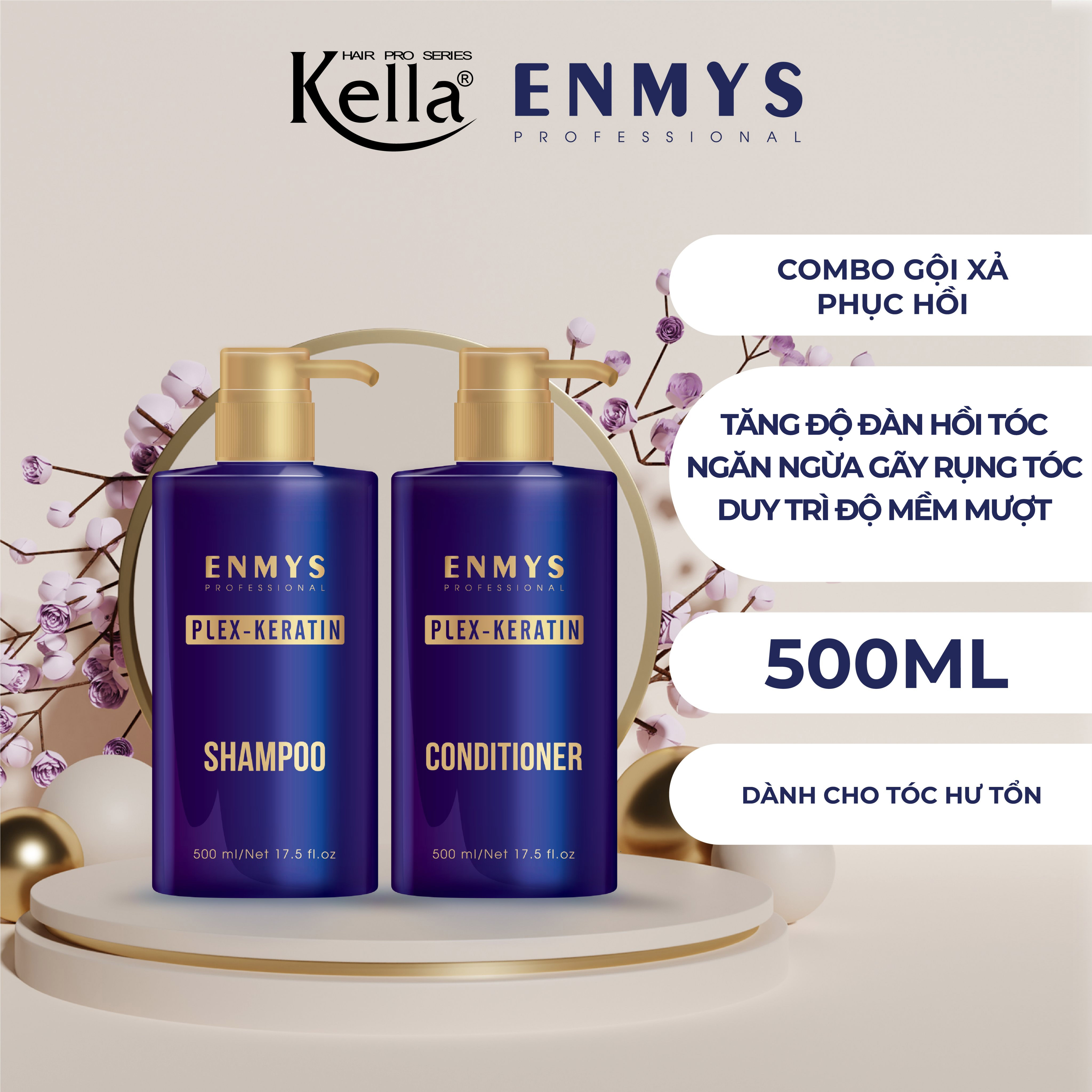 Combo dầu gội xả phục hồi tóc Enmys Plex-Keratin