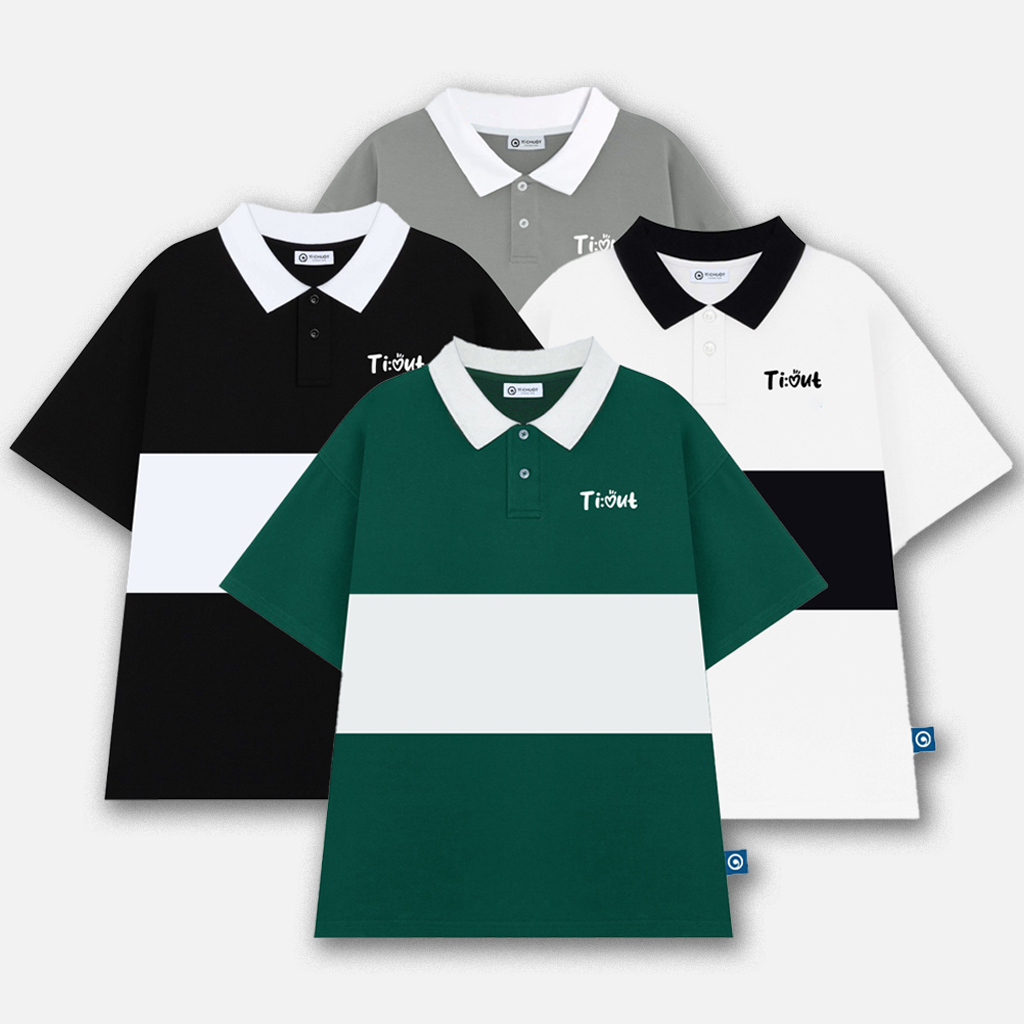 Áo polo nam nữ sọc ngang Local Brand Ti:out, áo polo nam phối sọc unisex tay lỡ form rộng - Tí Chuột