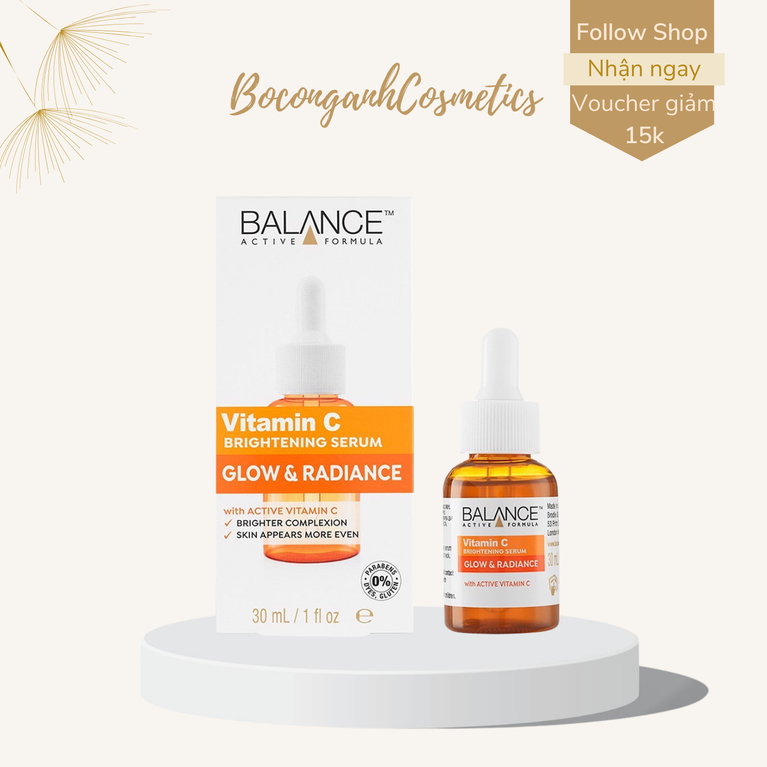 Serum dưỡng da trắng sáng Balance Vitamin C Brightening Serum Glow & Radiance 30ml.