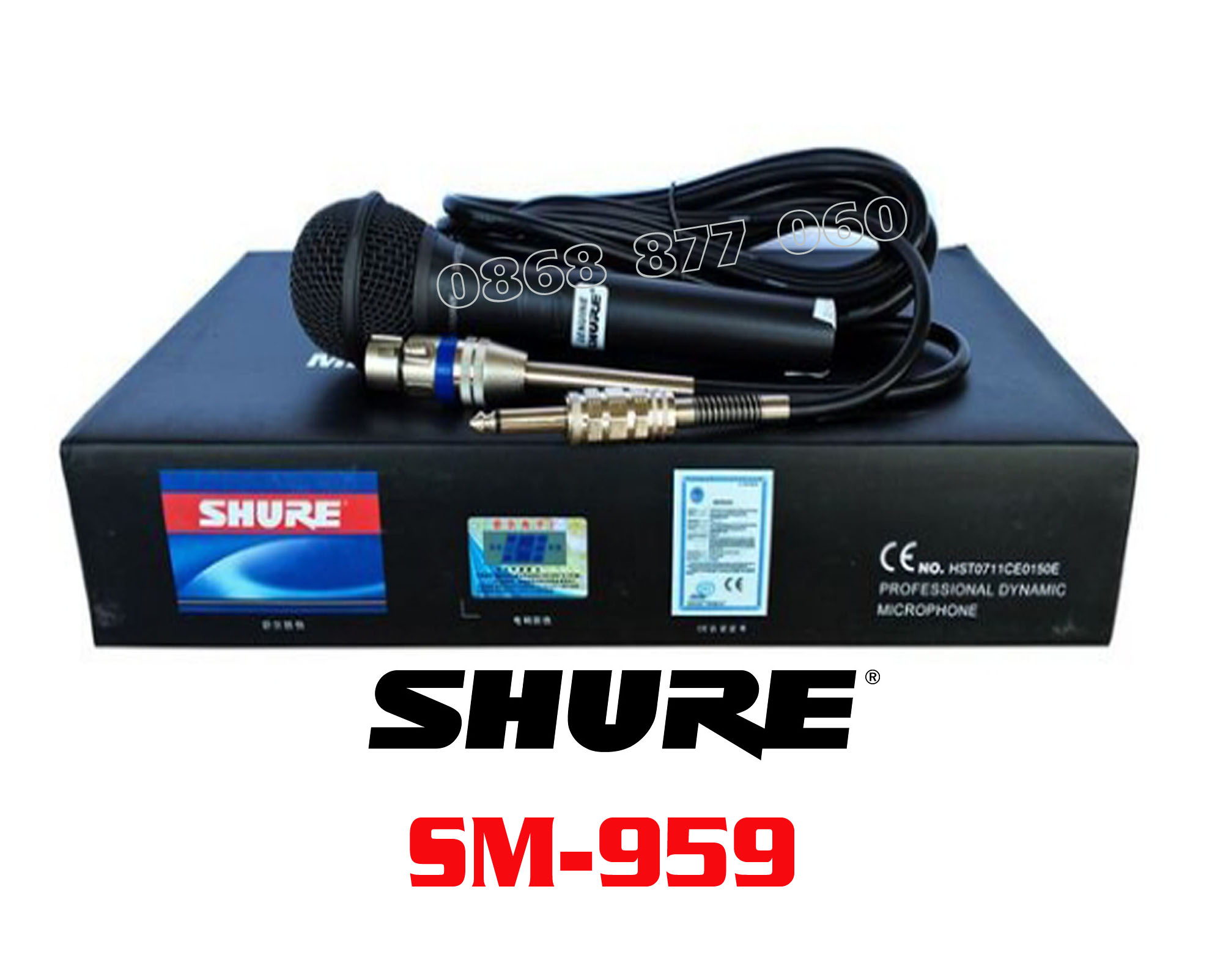Mic có dây  karaoke Shure SM-959 chất lượng cao ổn định, hút tiếng, dây dài 5m, có túi bọc da SH-919