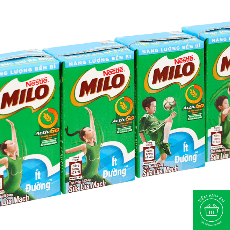 Lốc 4 hộp thức uống lúa mạch uống liền ít đường Milo Active Go 115ml