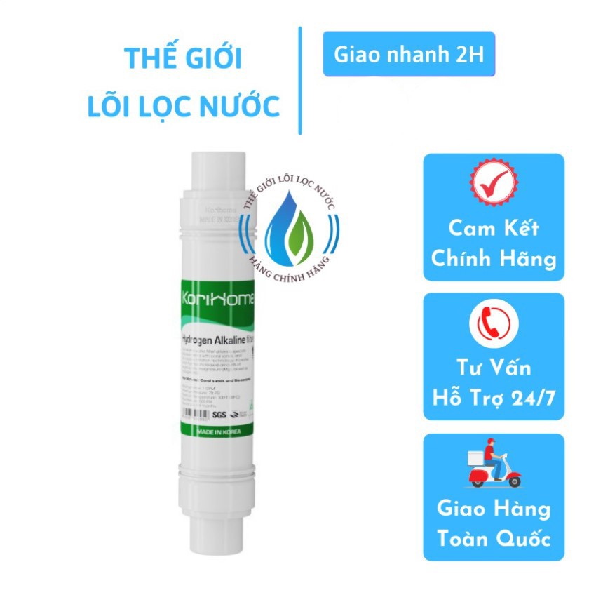 Lõi lọc nước Korihome Hydrogen Alkaline giúp tạo ra nước kiềm tính loại bỏ các tác nhân gây bệnh