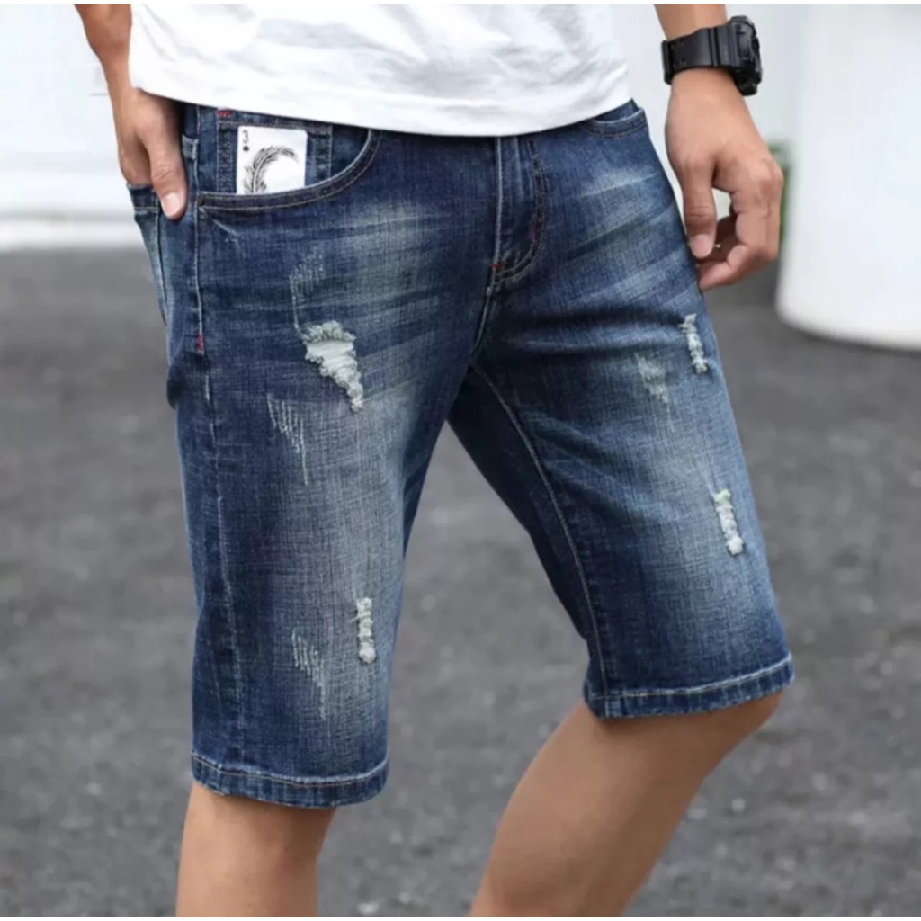 Quần shot jean nam chất bò xước rách thời trang