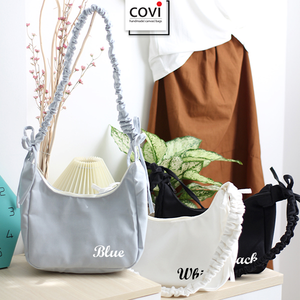Túi Đeo Chéo Đeo Vai Vải Canvas Dây Nhún Rút Hình Bán Nguyệt Thời Trang Covi Màu Den Trang Xanh Xam T32