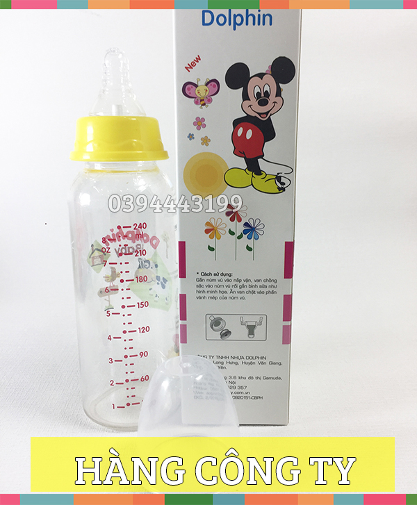 Bình sữa cổ hẹp pc 250ml dolphin - hàng công ty-dp017