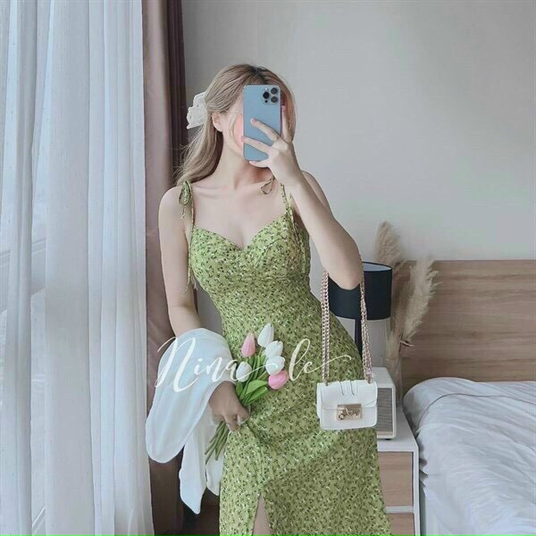 Đầm váy nữ lụa hoa & khoác ngoài tăm gân siêu xinh
