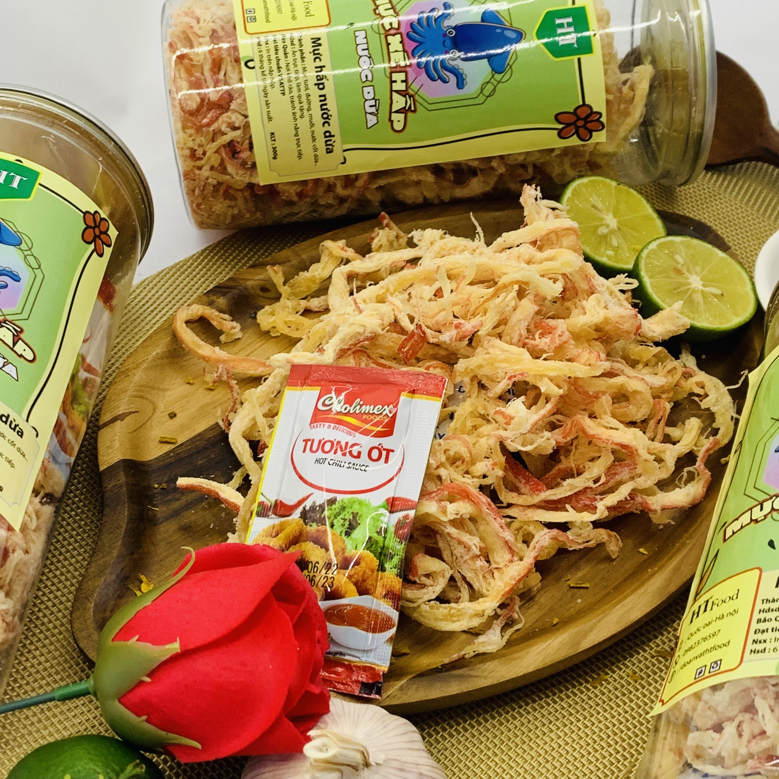 Mực xé sợi hấp nước dừa HT food thơm ngon 300g. Thế giới đồ ăn vặt ngon bổ rẻ