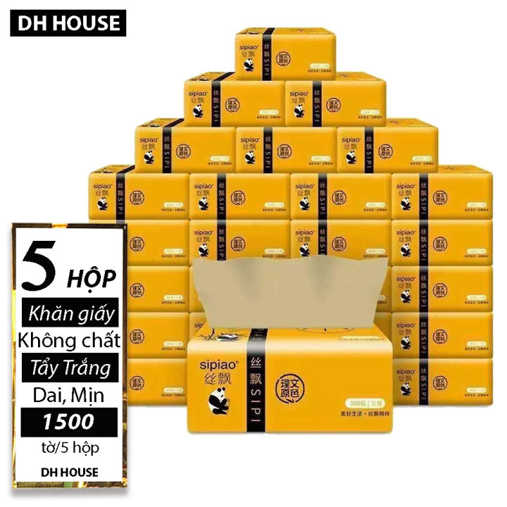 [HCM]Combo 5 gói (1500 tờ) Khăn giấy khô giấy ăn hút dầu gấu trúc SIPIAO siêu dai không chất tẩy trắng. DHHOUSE