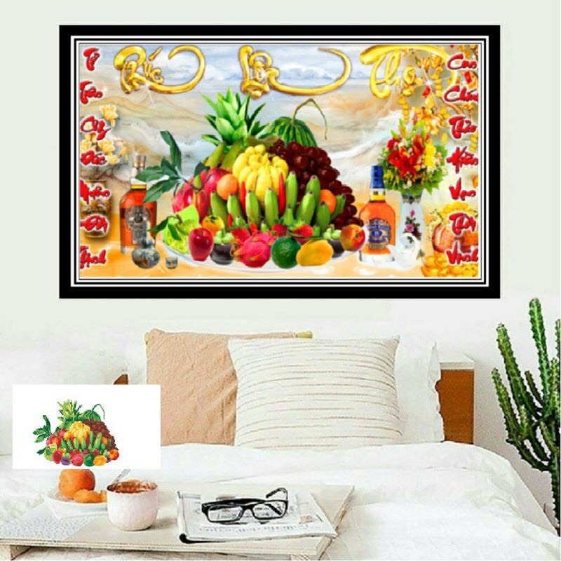 Tranh thêu chữ thập phúc lộc thọ lv3394 kt100x50cm